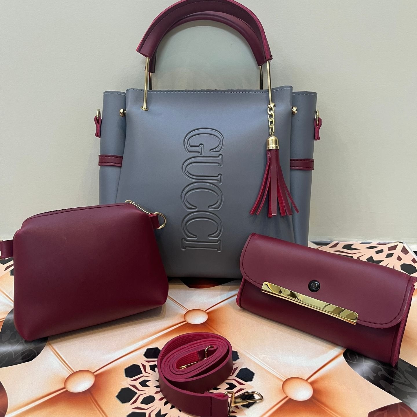 Gucci 3 PC's Set With Cloud Bag And Clutch Wallet - Ishal Design House